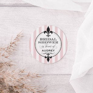 Sticker Rond Vintage Rose Fleur de Lis Baby Shower Mariage