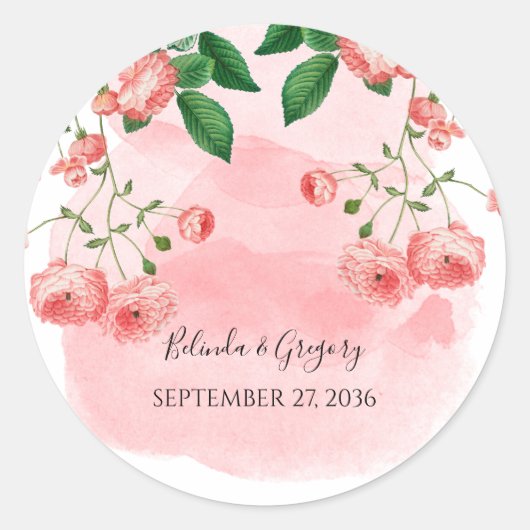 Sticker Rond Vintage Rose rose fleuri Mariage botanique (Devant)