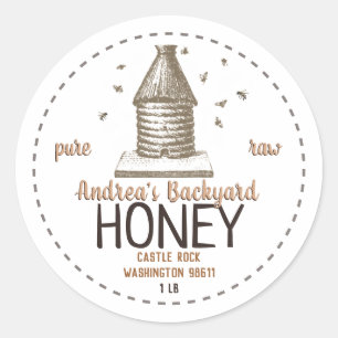 Sticker Rond Vintage ruche d'abeilles avec petites abeilles