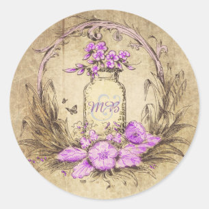 Sticker Rond Vintage rustique Mason Jar Mariage