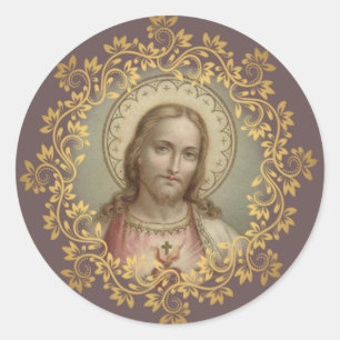 Sticker Rond Vintage Sacred Heart de Jésus