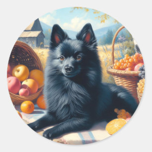 Sticker Rond Vintage Schipperke Peinture de chiot