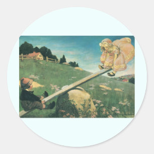 Sticker Rond Vintage See Saw Margery Daw, Jessie Willcox Smith