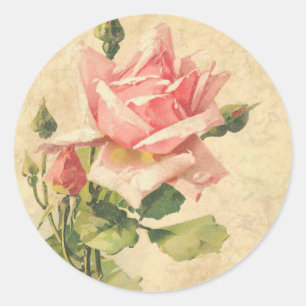 Sticker Rond Vintage Shabby Chic Rose Flower