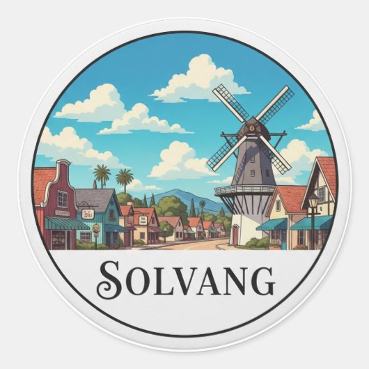 Sticker Rond Vintage Solvang California (Devant)
