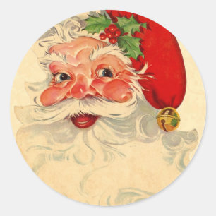 Sticker Rond Vintage Sourire Père Noël cadeau de Noël