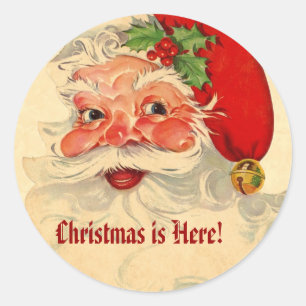 Sticker Rond Vintage Sourire Père Noël cadeau de Noël V07