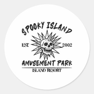 Sticker Rond Vintage Spooky Island Est 2002 Amusement Park Isla