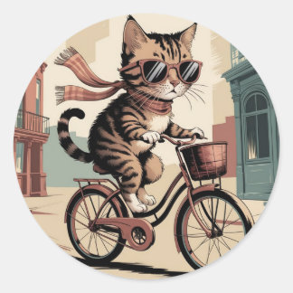 Sticker Rond Vintage Style Cat