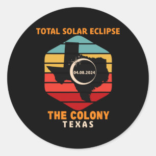 Sticker Rond Vintage The Colony Texas Total Solar Eclipse 2024