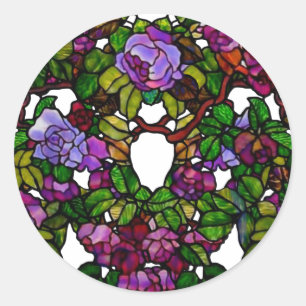 Sticker Rond Vintage Tiffany Vitrage pourpre Roses
