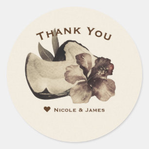 Sticker Rond Vintage Tropical Coconut & Hibiscus Party Favorise