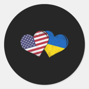 Sticker Rond Vintage Ukraine - Cœur du drapeau américain pour l