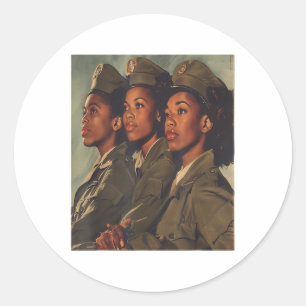 Sticker Rond Vintage US Armée Sisterhood noire Femmes Soldats M