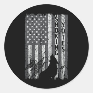 Sticker Rond Vintage US Drapeau Coyote Chasse Chasse Chasseurs 