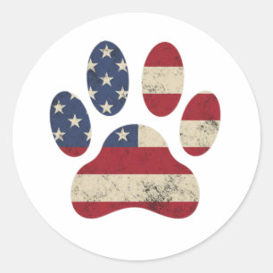 Sticker Rond Vintage USA Drapeau 4 juillet Empreinte de patte P