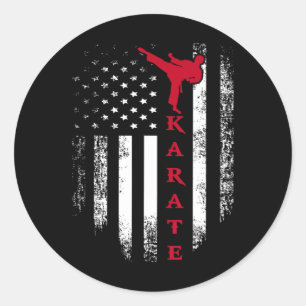 Sticker Rond Vintage Usa Red White Karate American Flag Cool