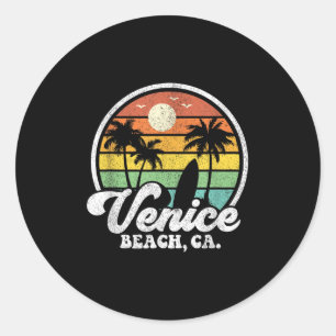 Sticker Rond Vintage Venice Beach California Ca Surfing Retro S