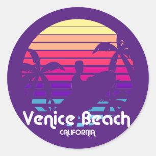 Sticker Rond Vintage Venice Beach California Sunset