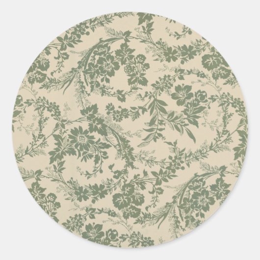 Sticker Rond Vintage Vibrant vert motif floral (Devant)
