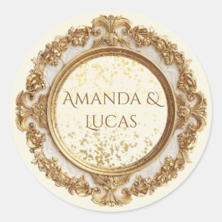 Sticker Rond Vintage Victorian Gold Frame Cream Wedding