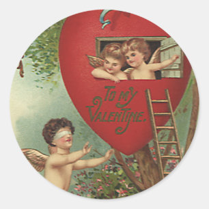 Sticker Rond Vintage victorien Saint-Valentin Chérubins Maison