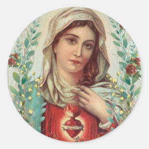 Sticker Rond Vintage Vierge religieuse Marie Coeur immaculé -