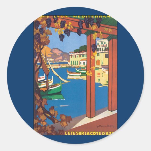 Sticker Rond Vintage voyage, Côte d'Azur Mer Méditerranée (Devant)