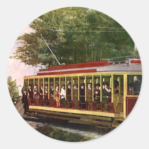 Sticker Rond Vintage voyage et transport Trolley électrique