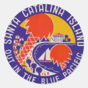 Sticker Rond Vintage voyage - île de Père Noël Catalina