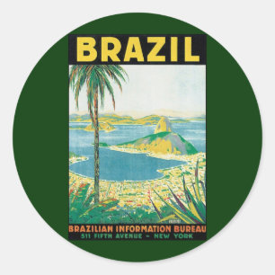 Sticker Rond Vintage voyage Rio de Janeiro Brésil Plage côtière