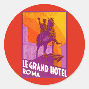Sticker Rond Vintage voyage, Statue Le Grand Hotel Roma, Italie