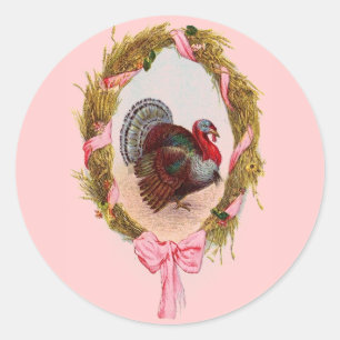 Sticker Rond Vintage Wanksgiving Turkey Wreath