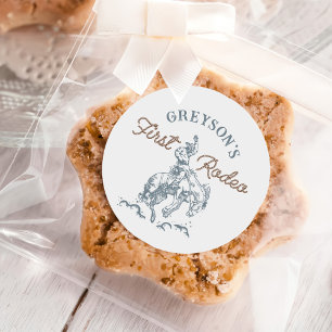 Sticker Rond Vintage Western Cowboy Premier Rodéo 1er Anniversa