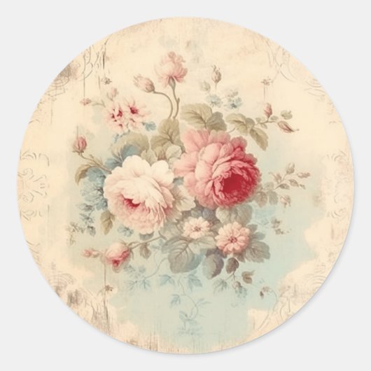 Sticker Rond Vintage Whimsy, Rose Shabby Chic (Devant)