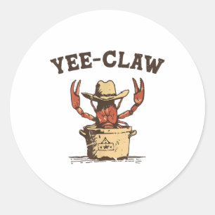 Sticker Rond Vintage Yee Claw Yee Haw Crab Funky Crawfish Boil