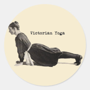 Sticker Rond Vintage Yoga Woman Up Chien Antique