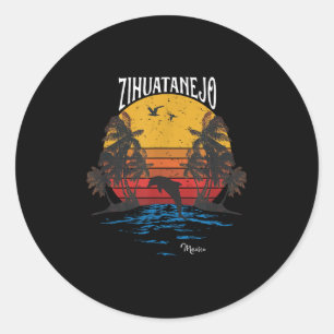 Sticker Rond Vintage Zihuatanejo Mexique Cadeau