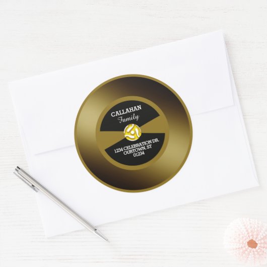 Sticker Rond Vinyl 45 Gold Record Adresse de famille (Enveloppe)