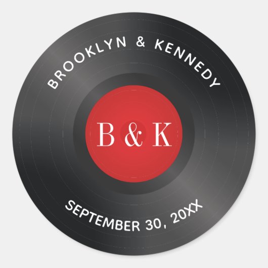 Sticker Rond Vinyle avec nom en monogramme Rock And Roll Rouge  (Devant)