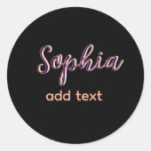 Sticker Rond violet ajouter nom fille patron texte noir élégant (Devant)
