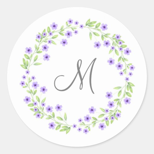 Sticker Rond Violet aquarelle fleurit couronne (Devant)