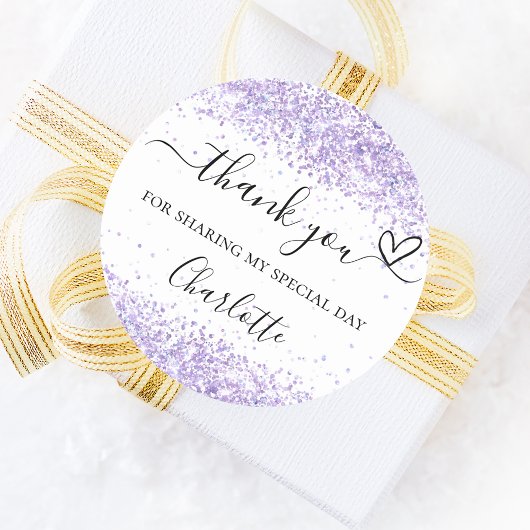 Sticker Rond Violet blanc confetti merci