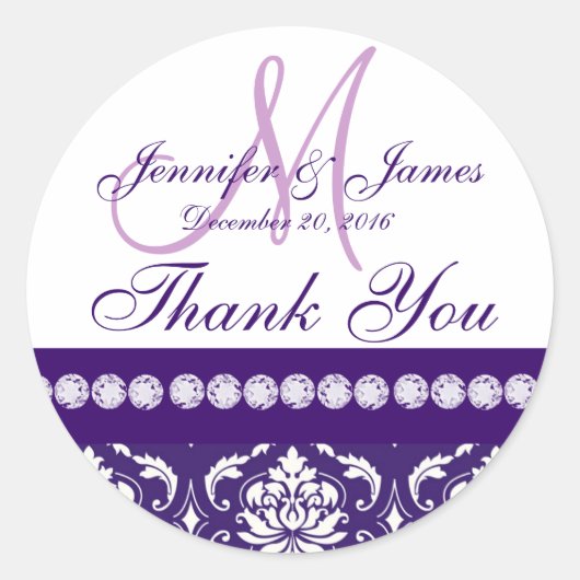 Sticker Rond Violet blanc Damas Merci mariage Faveur (Devant)