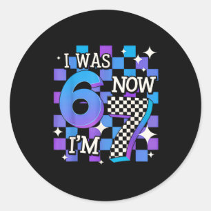 Sticker Rond Violet bleu à carreaux était fille garçon 6 7 67 a