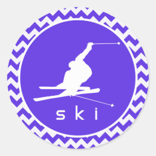 Sticker Rond Violet bleu Chevron; Ski De Neige