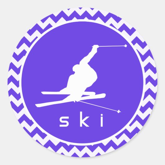 Sticker Rond Violet bleu Chevron; Ski De Neige (Devant)