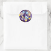 Sticker Rond Violet, Bleu et Jaune Abstrait Art Vivant (Sac)