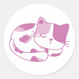 Sticker Rond Violet Dreams : Chaton dormant