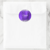 Sticker Rond Violet Fancy Monogramme Pailleté Argent (Sac)